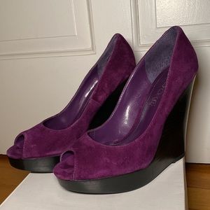 Aldo brand wedge heels,  worn once, purple suede, size 37 (7 US)